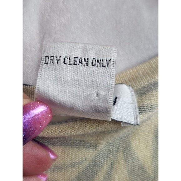 Oliver Perry Women's L Cardigan Silk Blend Black Cream Tropical Print Button Up - Picture 4 of 10